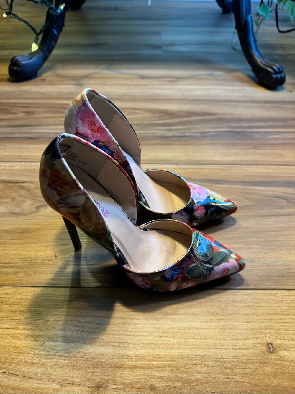 JustFab Floral D'Orsay Pointed-Toe Stiletto Heels in Multicolor
